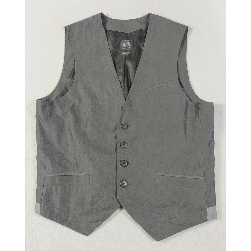 Armani Exchange Suit Vest Mens Medium Gray Belted Business Formal Wedding Office